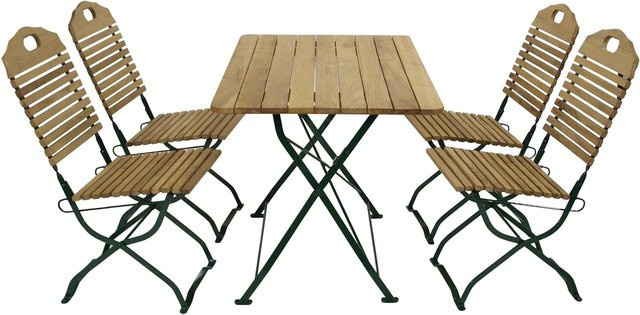 DEGAMO Kurgarten Gartenmöbel Garnitur BAD TÖLZ 5-teilig aus Flachstahl und Robinie in Grün, Tisch B: 110 cm, T: 70 cm inkl. 4 Stühlen, klappbar - Bild 1
