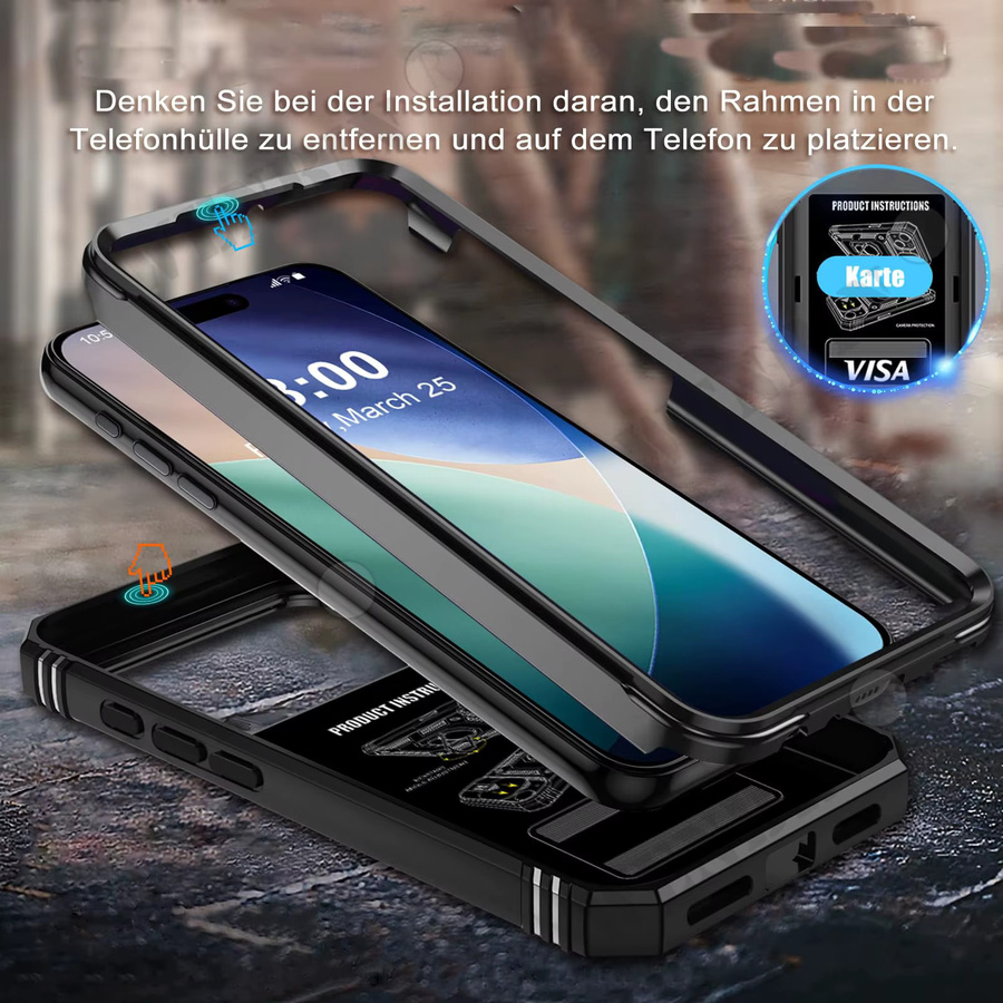 Robuste Schutzhülle für Apple iPhone mit 360-Grad-Ständer und Kameraabdeckung in Schwarz oder Weiß - Bild 2