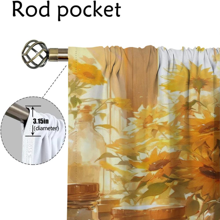 Sonnenblumen Vorhänge für Kinderzimmer und Schlafzimmer aus Polyester, 2er Set Verdunkelungsvorhänge mit Haken, Breite: 100 cm, Höhe: 130 cm - Bild 3