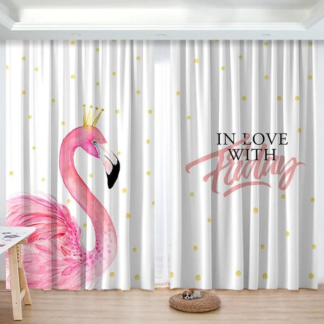 Yiran Furniture Verdunkelungsvorhang Flamingo Grün mit Ösen, 2 Stück, B: 55 cm, H: 120 cm - Bild 1