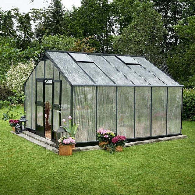 Juliana Gewächshaus Gärtner 16 in Anthrazit mit Aluminiumrahmen, Polycarbonat und Satteldach - Bild 1