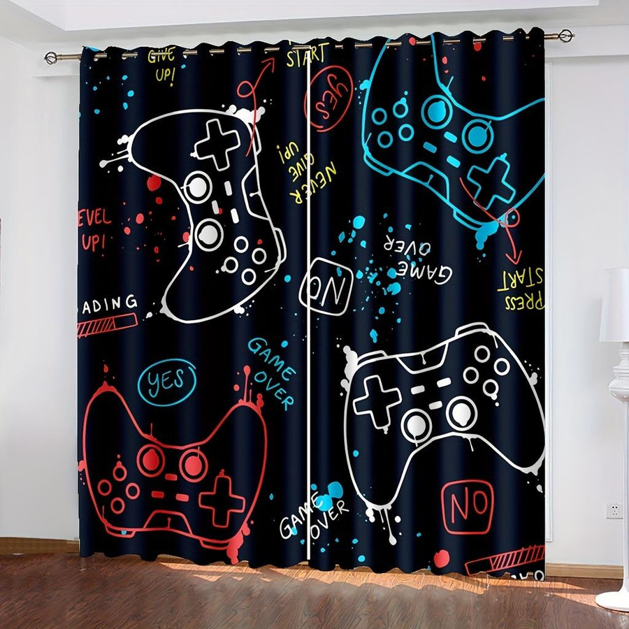 2er-Set Gaming Vorhänge mit 3D-Gamepad-Design für das Kinderzimmer, halbtransparent, Mehrfarbig, Breite: 150 cm, Höhe: 166 cm - Bild 2