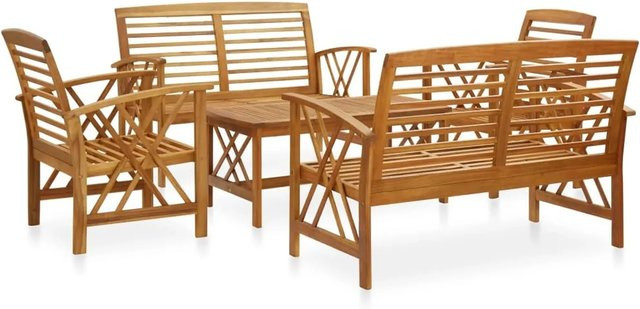 vidaXL 5-tlg Garten-Lounge-Set Modell 3 aus Massivholz Akazie in Braun mit Polstern - Bild 1