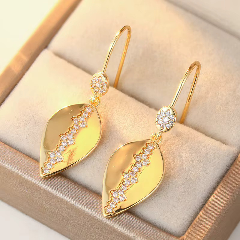 YoYo Blatt-Anhänger-Ohrringe, Gold, Zirkonia, Damen - Bild 1