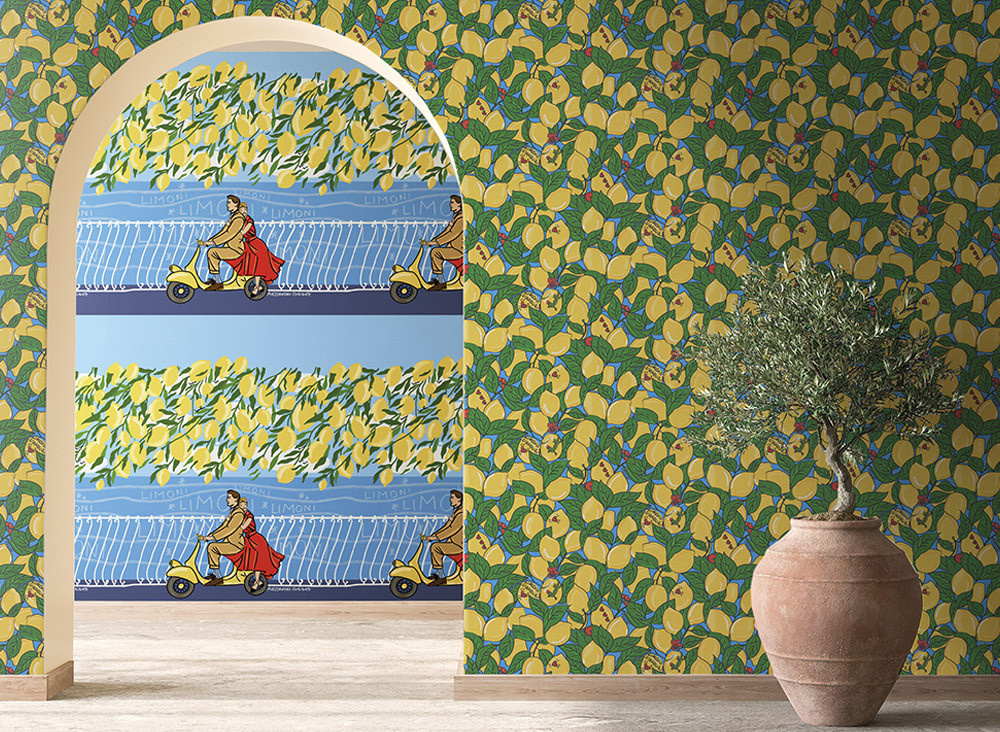 Jannelli & Volpi Wallpaper Amalfi 25538 Vlies Tapete in Blau Gelb Multicolour im Vintage Design - Bild 1