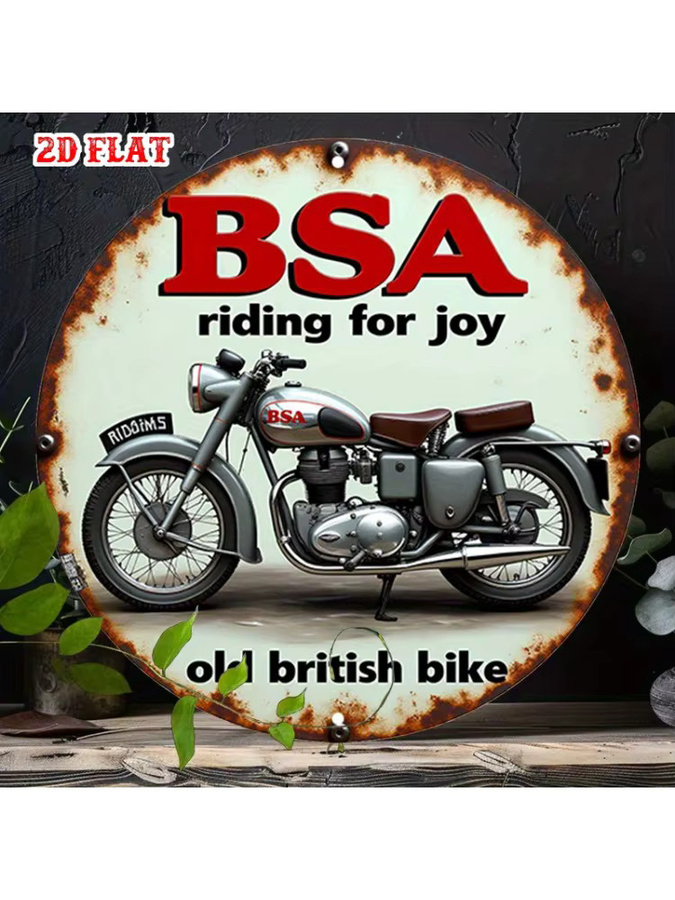 Vintage BSA Motorrad Metallschild Potdemiel rund in Rot und Grau, Durchmesser: 20 cm - Bild 6