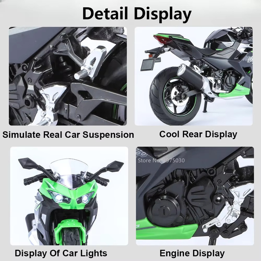 MAKEDA Ninja 400 Metalldruckguss-Motorrad, 1:12, mit Ton und Licht, grün - Bild 5