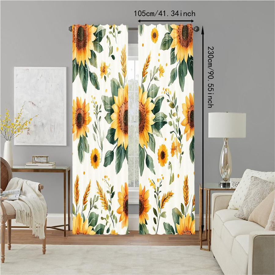Set aus 2 transparenten Polyestervorhängen mit Sonnenblumen-Design für Wohnzimmer und Schlafzimmer, Farbe: transparent, B: 100 cm, H: 70 cm - Bild 2