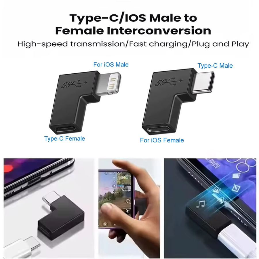 USB-C auf Lightning Adapter Konverter in Schwarz für iPhone, Samsung und Xiaomi Mobile Zubehör - Bild 2