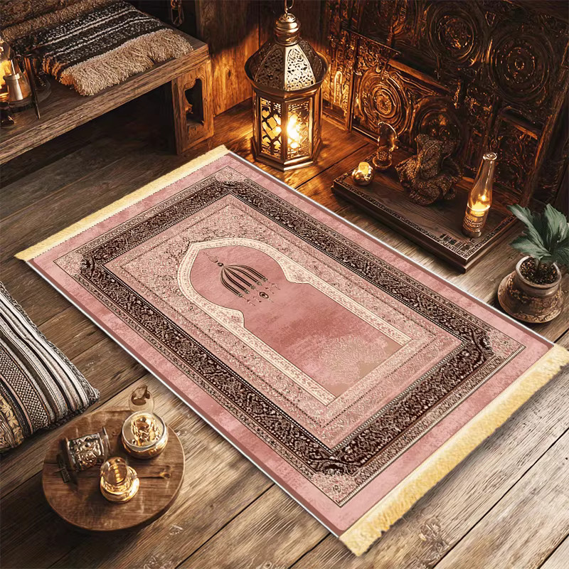 VIKAMA Gebetsteppich Blossom in Rosa mit Quasten, bogenförmiger orientalischer Gebetsteppich als weiche Kniematte - Bild 2