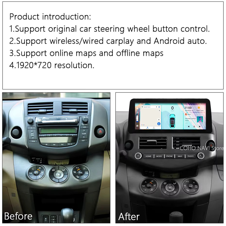 Roadonline Android 14 Autoradio für Toyota RAV4 2007-2013 mit 12,3 Zoll Display, GPS-Navigation, 8-Kern Prozessor, 8+256 GB Speicher, CarPlay und Android Auto, Schwarz - Bild 2