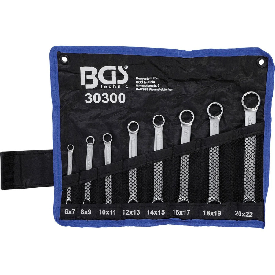 BGS Doppel-Ringschlüssel-Satz extra flach aus Chrom-Vanadium, 8-teilig, SW 6-22 mm, silber - Bild 2