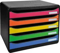 Exacompta BIG-BOX plus quer Iderama Schubladenbox für A4, schwarz und mehrfarbig, 5 halboffene Schübe mit Auszugsstopp und Etikettenhalter - Bild 1