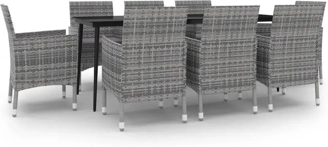 vidaXL 9-teilige Garten-Essgruppe aus Poly-Rattan und Glas in Grau und Schwarz mit Kissen - Bild 1