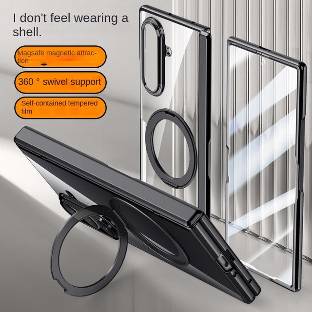 Magnetischer Ringständer für Samsung Galaxy Z Fold 8 Ultra 7 mit Scharnierschutz und harter Abdeckung, Farbe: Grün/Transparent - Bild 1