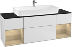 V&B Waschtischunterschrank Finion mit Wandbeleuchtung, Farbe Weiß mit Eichenoptik, B/T/H: 160 x 50,1 x 50,1 cm - Bild 1