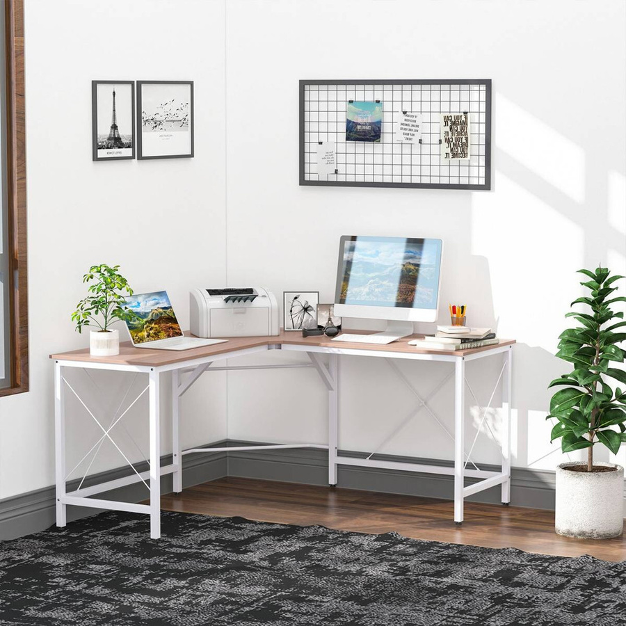 HOMCOM L-förmiger Eckschreibtisch aus MDF und Stahl in Weiß, B/T/H: 150 x 150 x 76 cm - Bild 3