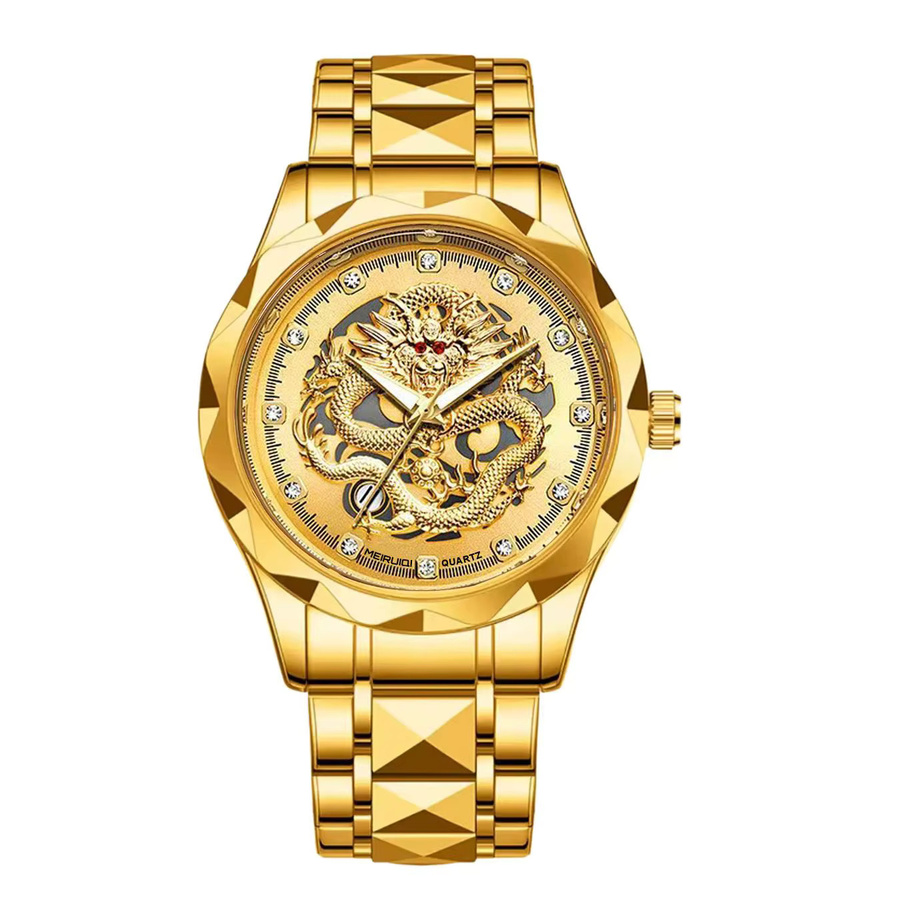 MEIRUIQI Armbanduhr, Quarz, Edelstahl, Gold, Gelbes Zifferblatt, Herren - Bild 7