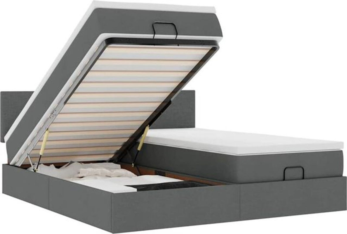 Vidaxl Ottoman Polsterbett mit Matratze in Anthrazit Grau aus Stoff und Metall, B/T: 200 x 200 cm - Bild 1