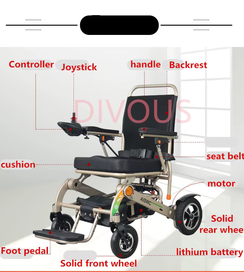 DIVOUS Elektrorollstuhl für Erwachsene und Senioren, faltbarer All-Terrain-Rollstuhl in Silber - Bild 3