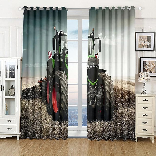 2er-Set A Family Of Home Textiles Fensterdekoration mit 3D Traktor und Bauernhof Motiv, halbtransparent, Mehrfarbig, B: 50 cm, H: 130 cm - Bild 1