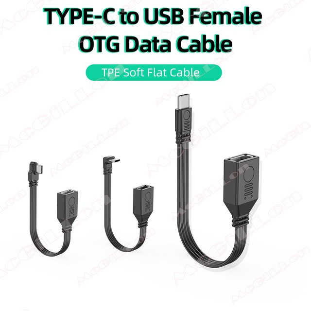 MCGILLON OTG USB Typ-C Adapterkabel USB 2.0 auf Typ-C mit 480 Mbps, 90 Grad gebogen, Schwarz - Bild 1