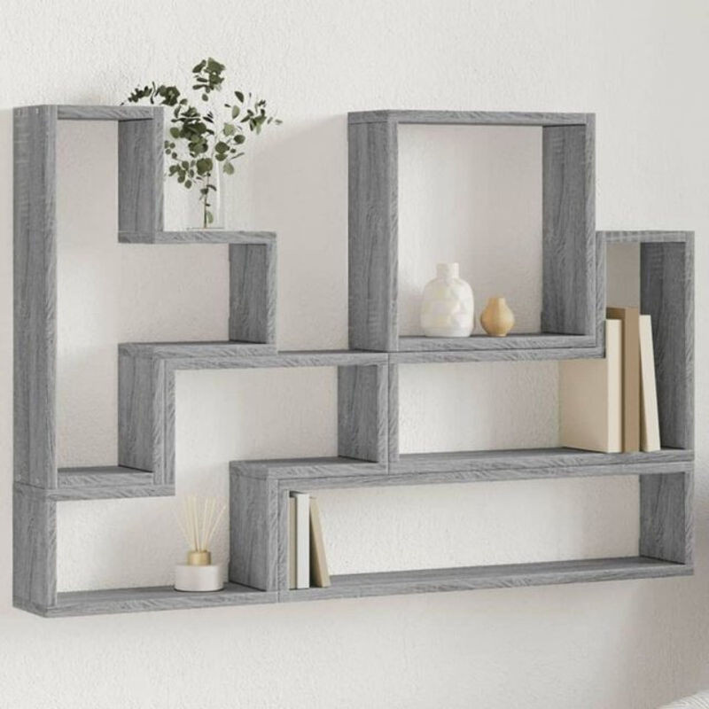 Modernes Wandregal Vidaxl aus Holzwerkstoff in Grau Sonoma, B: 96 cm, H: 64 cm, T: 12 cm - Bild 1