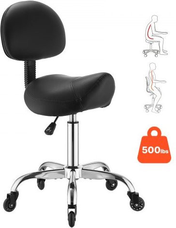 VEVOR Sattelhocker mit Rückenlehne in Schwarz, höhenverstellbarer Rollhocker mit ergonomischem PU-Leder Sitz und 360 Grad Drehung für Salon, Spa oder medizinische Zwecke - Bild 1