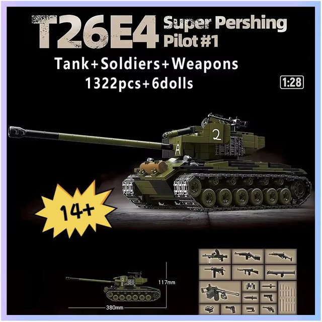 XMWL US Army T26E4 Super Pershing Heavy Tank Building Model, Militärfahrzeugsteine, 1322 Stück, ab 14 Jahren - Bild 1