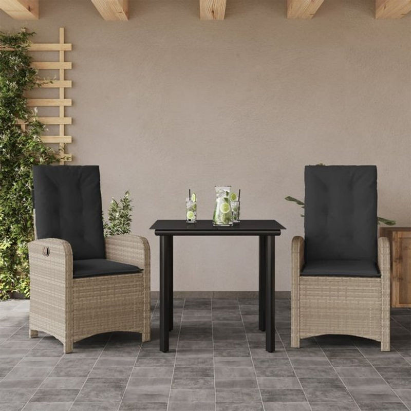 Vidaxl 3-teiliges Gartenmöbel-Set aus grauem Polyrattan mit Kissen und Glastisch - Bild 1
