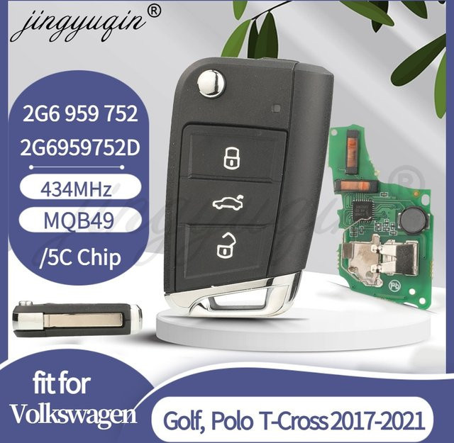 Jingyuqin Auto Fernbedienung Schlüssel für VW T-Cross Polo und Skoda Golf, 434 MHz, Farbe: Schwarz, Modell 2G6959752 2G6959752D/AD 5C/MQB49 Keyless Entry Go Fob - Bild 1
