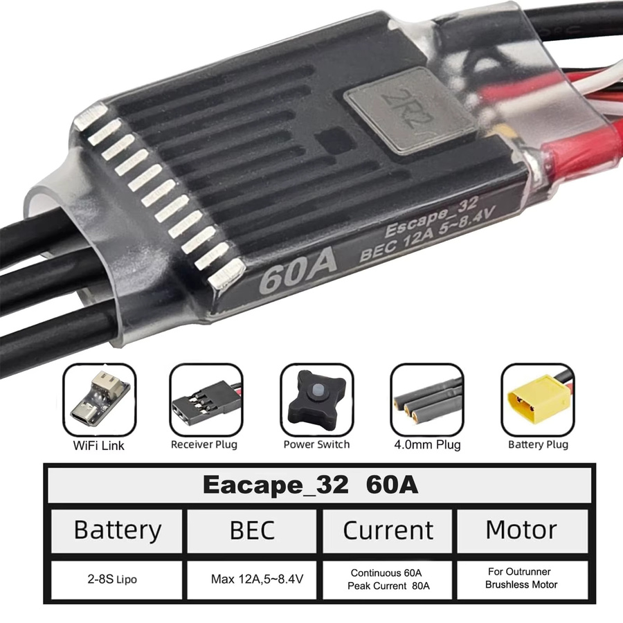DYSRC Ghost Brushless ESC 60A, mit 12A einstellbarem BEC 8.4V, für 1/10 RC Crawler Axial SCX10 TRX-4 mit ESCape32 WiFi-Link - Bild 2