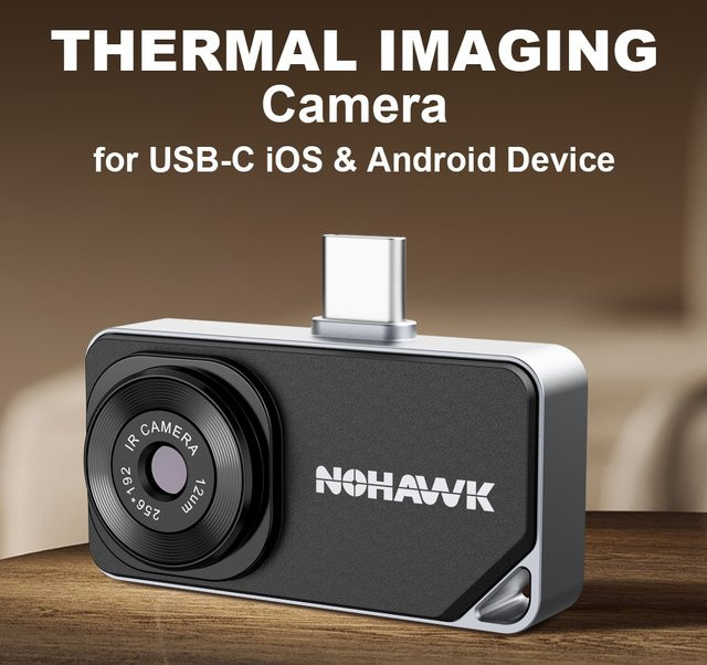NOHAWK Plug-and-Play Wärmebildkamera mit 256x192 Auflösung für USB-C iPhone 15 und Android-Smartphones in Schwarz - Bild 1