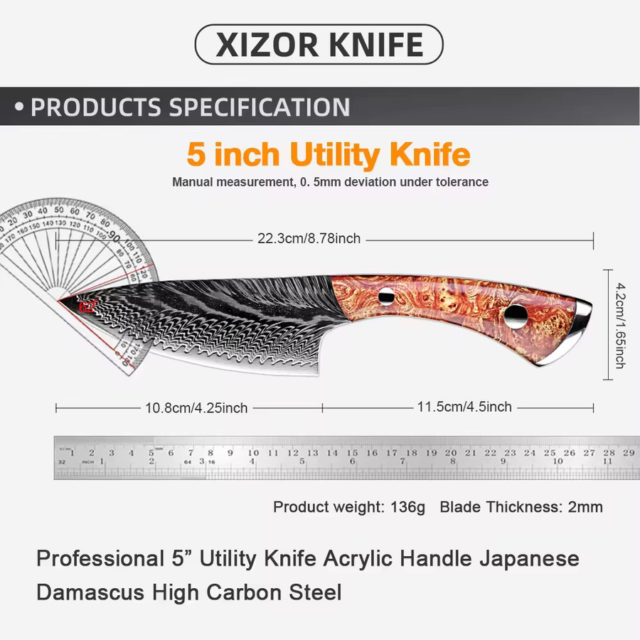 Xituo Damaststahl Cleaver mit Holzscheide, japanisches Allzweckmesser für Fleisch, Obst und Fisch in Multicolour - Bild 2