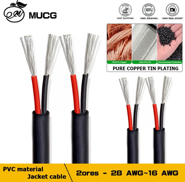 MUCG 2-Pin Elektronikkabel aus verzinntem Kupfer in Rot und Schwarz für LED und DC 5V 9V 12V - Bild 1