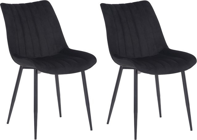 CLP 2er Set Polsterstühle Rahden aus Samt mit schwarzem Gestell und gestepptem Sitz, Sitzhöhe: 46 cm - Bild 1