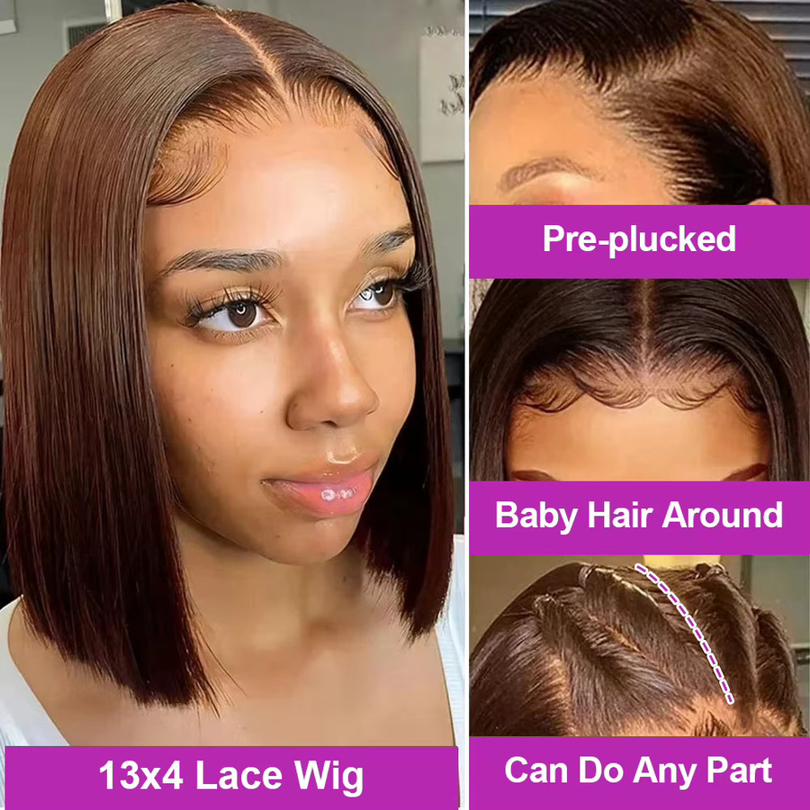 HJ WEAVE BEAUTY Bob-Perücke, 16 Zoll, 100 % Echthaar, schokoladenbraun, Damen - Bild 2