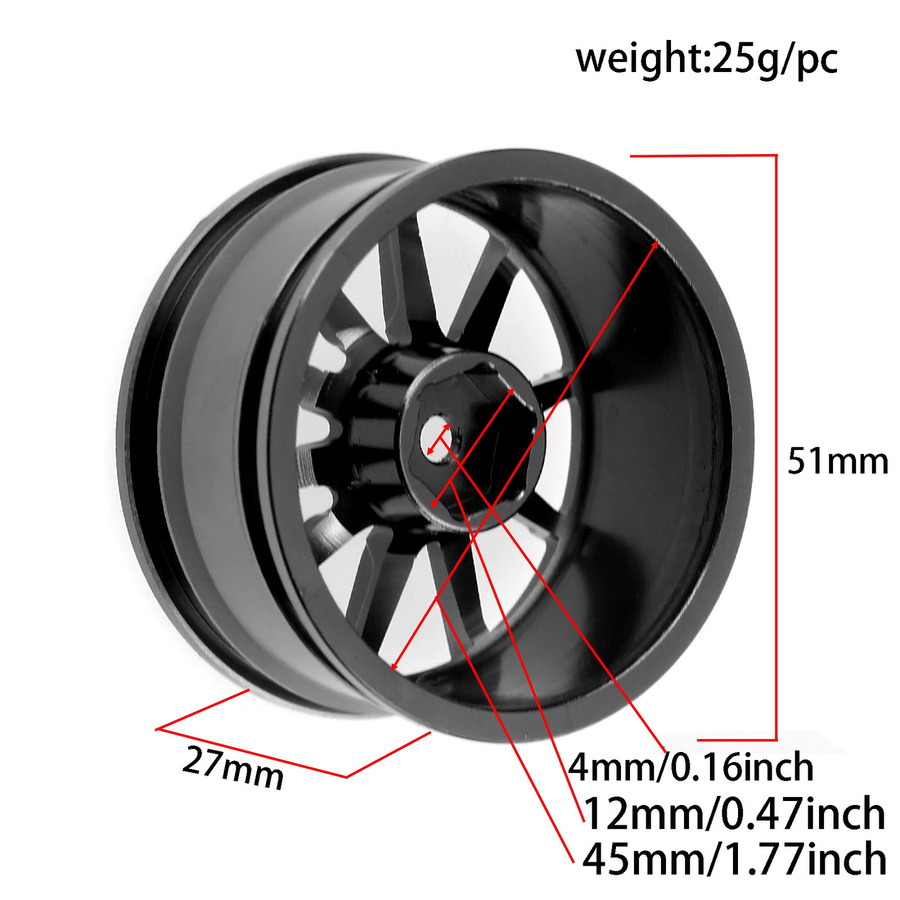 Semalam Felgen- und Reifennaben-Upgrade-Kit, 4-teiliges Set, 1/10 Maßstab, CNC-Aluminiumlegierung - Bild 2