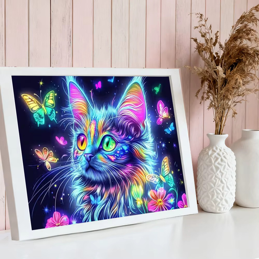 HUACAN Diamantmalerei Katze und Schmetterling als Mosaik-Set mit Harz-Elementen in Multicolour zur Wanddekoration, B/H: 30,0 x 20,0 cm - Bild 3
