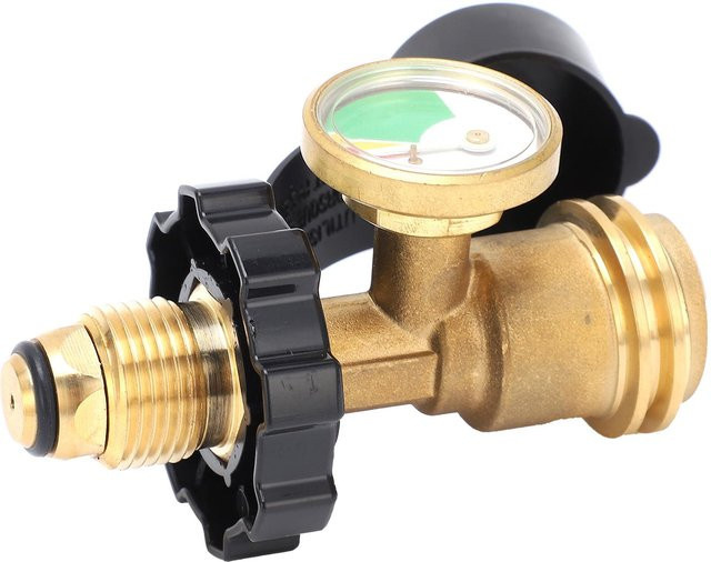 Fishine Propanflaschenadapter mit leuchtendem Manometer und POL US Standardgewinde aus Messing in Gold - Bild 1