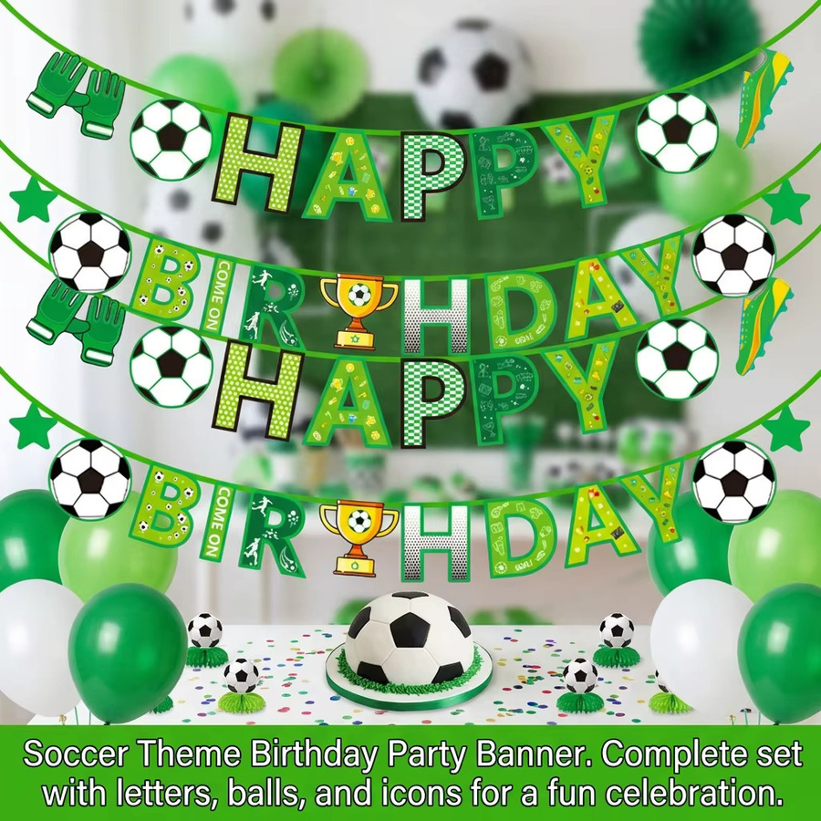 DKSHETOY Fußball Party-Dekoration Set mit Banner und spiralförmigen Karten aus Papier - Bild 2