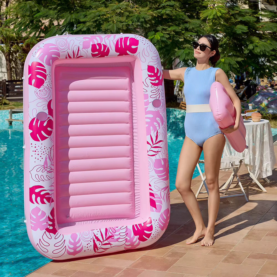 CatXaa Aufblasbare quadratische Wasserliege mit Rückenlehne für Pool und Strand in Blau oder Pink - Bild 2