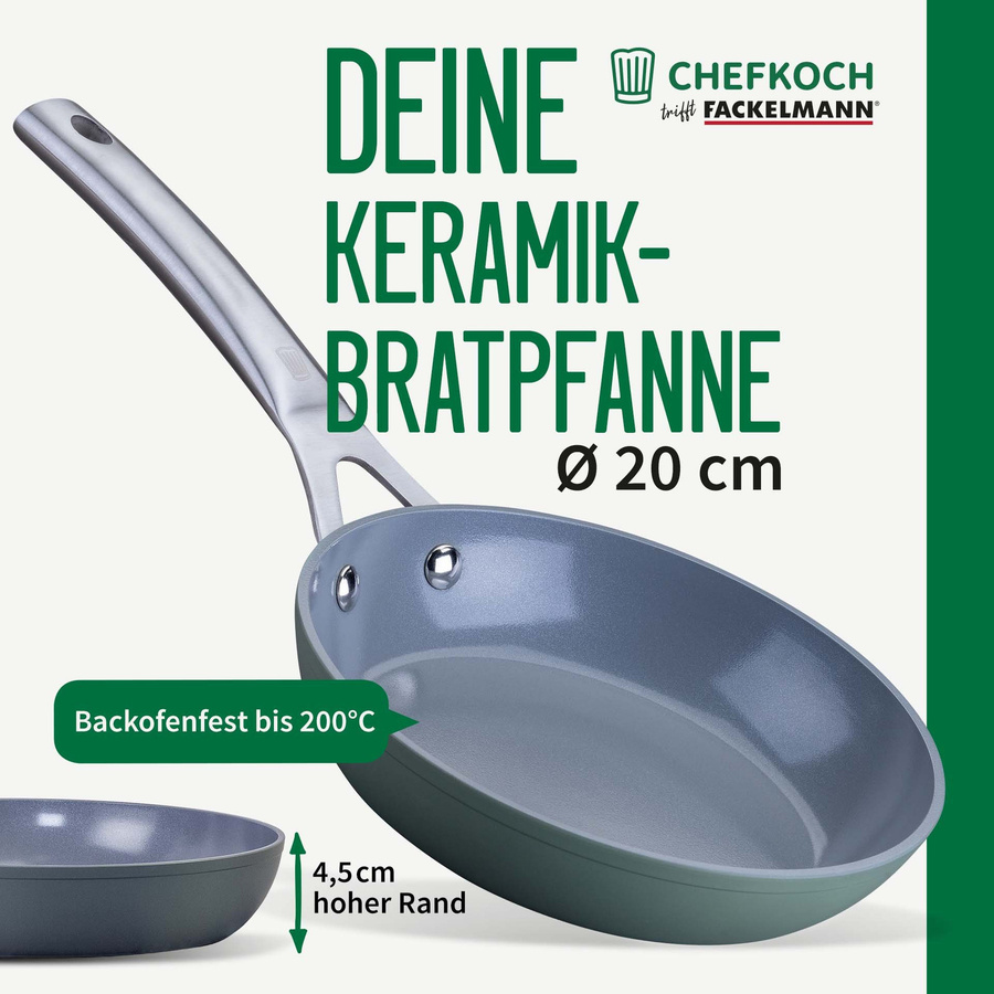 Fackelmann Bratpfanne Stuttgart mit keramischer Antihaft-Besch coating in Grau und Grün, Durchmesser: 20 cm - Bild 3