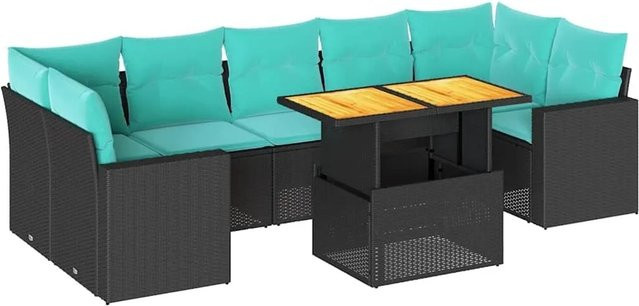 vidaXL 8-teilige Garten-Sofagarnitur aus Poly-Rattan und Akazienholz in Schwarz mit Kissen - Bild 1