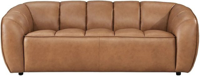 Vente-unique Sofa Pradoni aus Rindsleder in Kamel mit Steppeffekt, Breite: 202,5 cm - Bild 1