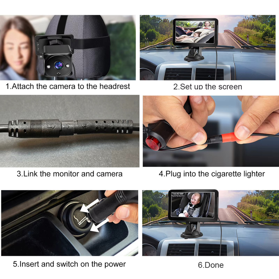 KKMOON Baby-Auto-Kamera mit 7-Zoll-Display und Rücksitz-Spiegel in Schwarz zur Überwachung deines Kleinkindes im Auto - Bild 3