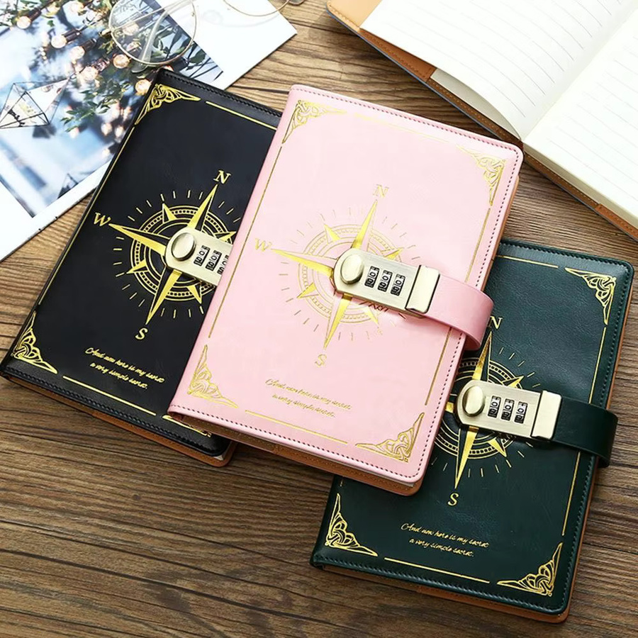 Retro A5 Notizbuch mit Schloss und Hardcover aus Kunstleder, 200 Blatt liniertes Tagebuch in Schwarz - Bild 3