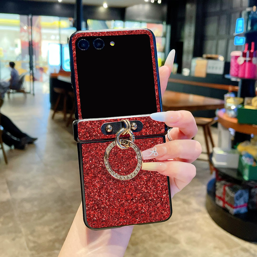 Funkelnde Handyhülle mit künstlichen Diamanten und Ring-Schnalle für Motorola Moto Razr 50 60 70 Ultra in Weiß - Bild 2