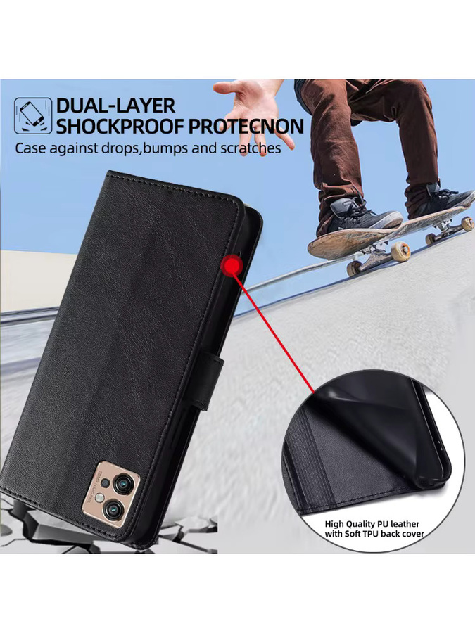 Magnetische Business Brieftasche als Flip Case für Motorola G71S G82 G52 G32 G22 G41 G31 G60S G30 G20 G10 mit Abdeckung und Standfunktion in Schwarz - Bild 7