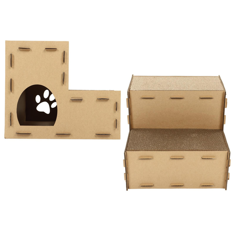 Neoglint Katzenhaus aus Wellpappe in Braun mit abnehmbarem Oberteil und Kratzfunktion für Katzen Größe M - Bild 2